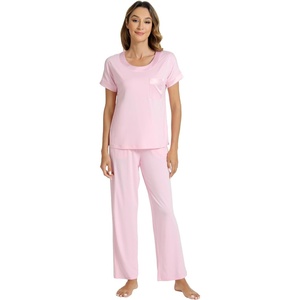 image:imageWiWi Soft Pajama Set for Women Short Sleeve Viscose from Bamboo Sleepwear Lightweight Loose Pajamas Pjs Sets SXXLDpink