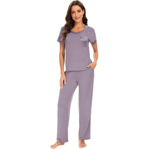 image:imageWiWi Soft Pajama Set for Women Short Sleeve Viscose from Bamboo Sleepwear Lightweight Loose Pajamas Pjs Sets SXXLDviolet
