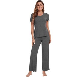 image:imageWiWi Soft Pajama Set for Women Short Sleeve Viscose from Bamboo Sleepwear Lightweight Loose Pajamas Pjs Sets SXXLFcharcoal Heather