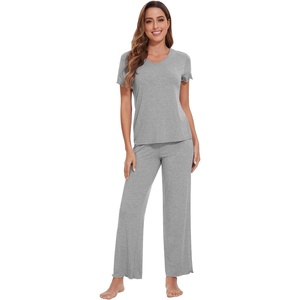 image:imageWiWi Soft Pajama Set for Women Short Sleeve Viscose from Bamboo Sleepwear Lightweight Loose Pajamas Pjs Sets SXXLFheather Grey