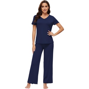 image:imageWiWi Soft Pajama Set for Women Short Sleeve Viscose from Bamboo Sleepwear Lightweight Loose Pajamas Pjs Sets SXXLFnavy