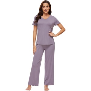 image:imageWiWi Soft Pajama Set for Women Short Sleeve Viscose from Bamboo Sleepwear Lightweight Loose Pajamas Pjs Sets SXXLFviolet