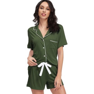 image:imageWiWi Soft Pajamas Set for Women Button Down Short Pajama Sets Plus Size Pjs Sleepwear Viscose from Bamboo S4XAarmy Green