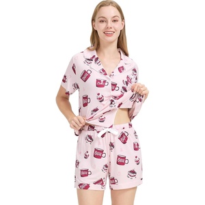 image:imageWiWi Soft Pajamas Set for Women Button Down Short Pajama Sets Plus Size Pjs Sleepwear Viscose from Bamboo S4XAcoffee Cup