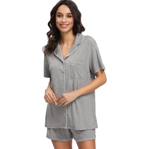 image:imageWiWi Soft Pajamas Set for Women Button Down Short Pajama Sets Plus Size Pjs Sleepwear Viscose from Bamboo S4XAheather Grey