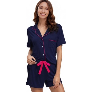 image:imageWiWi Soft Pajamas Set for Women Button Down Short Pajama Sets Plus Size Pjs Sleepwear Viscose from Bamboo S4XAnavyPurple