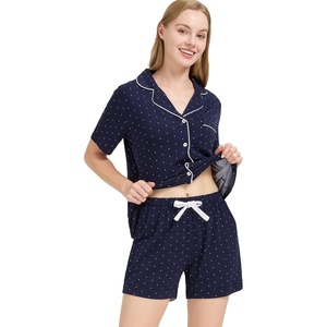 image:imageWiWi Soft Pajamas Set for Women Button Down Short Pajama Sets Plus Size Pjs Sleepwear Viscose from Bamboo S4XAnavyWhite Dots