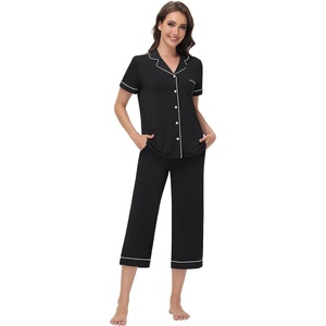 image:imageWiWi Soft Pajamas Set for Women Button Down Short Pajama Sets Plus Size Pjs Sleepwear Viscose from Bamboo S4XCblack