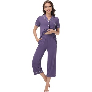 image:imageWiWi Soft Pajamas Set for Women Button Down Short Pajama Sets Plus Size Pjs Sleepwear Viscose from Bamboo S4XClavender