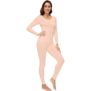 image:imageWiWi Soft Underwear for Women Thermal Long Johns Sets Super Warm Base Layer Top Pants Pajamas Set Viscose from Bamboo S3XAbeige