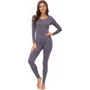 image:imageWiWi Soft Underwear for Women Thermal Long Johns Sets Super Warm Base Layer Top Pants Pajamas Set Viscose from Bamboo S3XAdark Grey