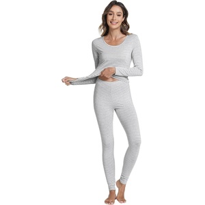 image:imageWiWi Soft Underwear for Women Thermal Long Johns Sets Super Warm Base Layer Top Pants Pajamas Set Viscose from Bamboo S3XAgrey White Stripe
