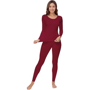 image:imageWiWi Soft Underwear for Women Thermal Long Johns Sets Super Warm Base Layer Top Pants Pajamas Set Viscose from Bamboo S3XAwine Red