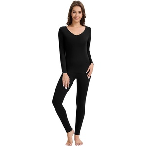 image:imageWiWi Soft Underwear for Women Thermal Long Johns Sets Super Warm Base Layer Top Pants Pajamas Set Viscose from Bamboo S3XBblack