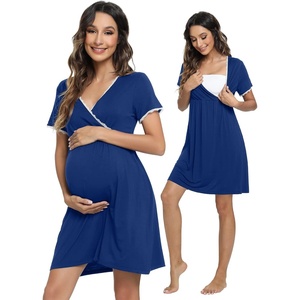 image:imageWiWi Soft Viscose from Bamboo 3 in 1 MaternityDeliveryNursing Labor Nightgowns Breastfeeding Sleep Shirt Gowns SXXLAblue Depth