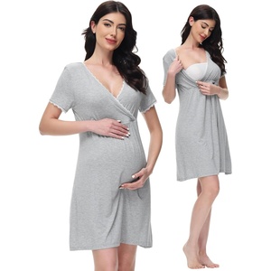 image:imageWiWi Soft Viscose from Bamboo 3 in 1 MaternityDeliveryNursing Labor Nightgowns Breastfeeding Sleep Shirt Gowns SXXLAlight Heather Grey