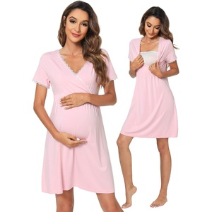 image:imageWiWi Soft Viscose from Bamboo 3 in 1 MaternityDeliveryNursing Labor Nightgowns Breastfeeding Sleep Shirt Gowns SXXLApink