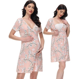 image:imageWiWi Soft Viscose from Bamboo 3 in 1 MaternityDeliveryNursing Labor Nightgowns Breastfeeding Sleep Shirt Gowns SXXLApinkFloral
