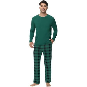 image:imageWiWi Super Soft Cooling Pajamas for Men Viscose Bamboo Long Sleeve Pj Set Crew Neck Loungewear with Pockets SXXLApine Greengreen Plaid
