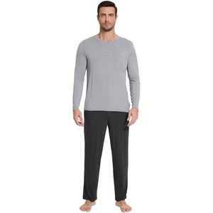 image:imageWiWi Super Soft Cooling Pajamas for Men Viscose Bamboo Long Sleeve Pj Set Crew Neck Loungewear with Pockets SXXLCheather Greycharcoal Heather