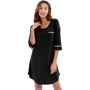 image:imageWiWi Super Soft Nightgowns for Women 34 Sleeve Cooling Nightshirts Sleepwear Bamboo Viscose Dress S4XAblack