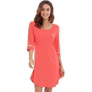 image:imageWiWi Super Soft Nightgowns for Women 34 Sleeve Cooling Nightshirts Sleepwear Bamboo Viscose Dress S4XAcoral