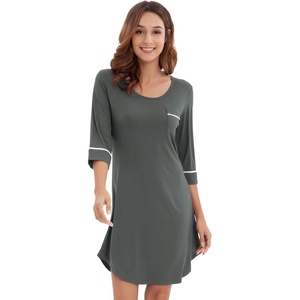 image:imageWiWi Super Soft Nightgowns for Women 34 Sleeve Cooling Nightshirts Sleepwear Bamboo Viscose Dress S4XAiron Grey