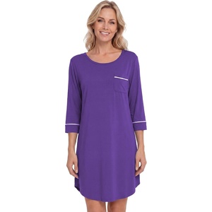 image:imageWiWi Super Soft Nightgowns for Women 34 Sleeve Cooling Nightshirts Sleepwear Bamboo Viscose Dress S4XAlilac