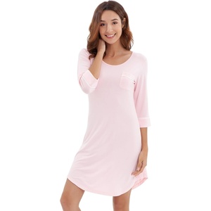 image:imageWiWi Super Soft Nightgowns for Women 34 Sleeve Cooling Nightshirts Sleepwear Bamboo Viscose Dress S4XApink