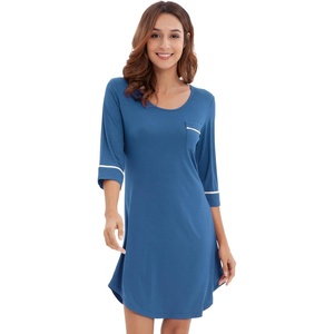 image:imageWiWi Super Soft Nightgowns for Women 34 Sleeve Cooling Nightshirts Sleepwear Bamboo Viscose Dress S4XAprussian Blue