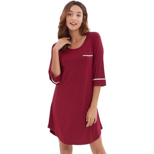 image:imageWiWi Super Soft Nightgowns for Women 34 Sleeve Cooling Nightshirts Sleepwear Bamboo Viscose Dress S4XAwine