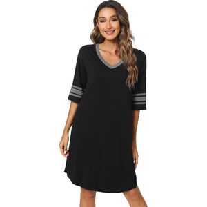 image:imageWiWi Super Soft Nightgowns for Women 34 Sleeve Cooling Nightshirts Sleepwear Bamboo Viscose Dress S4XBblackDark Heather Grey