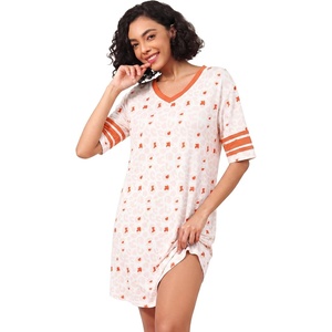 image:imageWiWi Super Soft Nightgowns for Women 34 Sleeve Cooling Nightshirts Sleepwear Bamboo Viscose Dress S4XBcoral Leopard