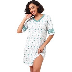 image:imageWiWi Super Soft Nightgowns for Women 34 Sleeve Cooling Nightshirts Sleepwear Bamboo Viscose Dress S4XBgrey Leopard