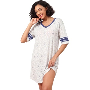 image:imageWiWi Super Soft Nightgowns for Women 34 Sleeve Cooling Nightshirts Sleepwear Bamboo Viscose Dress S4XBoat Leopard
