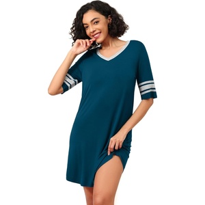 image:imageWiWi Super Soft Nightgowns for Women 34 Sleeve Cooling Nightshirts Sleepwear Bamboo Viscose Dress S4XBpeacock Blue