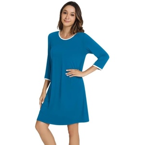 image:imageWiWi Super Soft Nightgowns for Women 34 Sleeve Cooling Nightshirts Sleepwear Bamboo Viscose Dress S4XDteal Blue