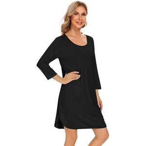 image:imageWiWi Super Soft Nightgowns for Women 34 Sleeve Cooling Nightshirts Sleepwear Bamboo Viscose Dress S4XEblack