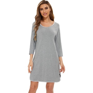 image:imageWiWi Super Soft Nightgowns for Women 34 Sleeve Cooling Nightshirts Sleepwear Bamboo Viscose Dress S4XEheather Grey