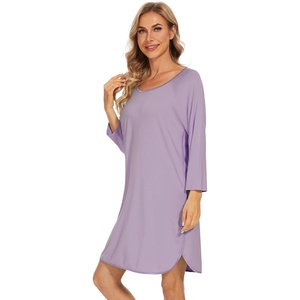 image:imageWiWi Super Soft Nightgowns for Women 34 Sleeve Cooling Nightshirts Sleepwear Bamboo Viscose Dress S4XEviolet