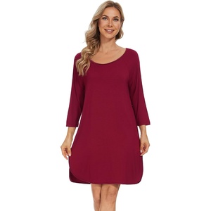 image:imageWiWi Super Soft Nightgowns for Women 34 Sleeve Cooling Nightshirts Sleepwear Bamboo Viscose Dress S4XEwine