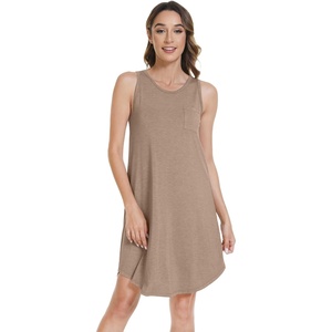 image:imageWiWi Tank Nightgown for Women Soft Comfy Sleeveless Sleep Gowns Viscose from Bamboo Cooling Sleepwear SXXLEcamel