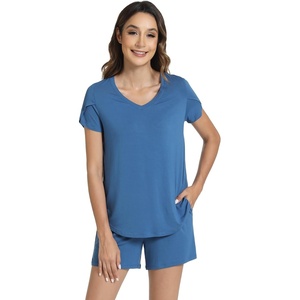 image:imageWiWi Viscose from Bamboo Cami Top Pajama Set for Women Sleeveless Tops with Shorts Pjs Sets SXXLBprussian Blue
