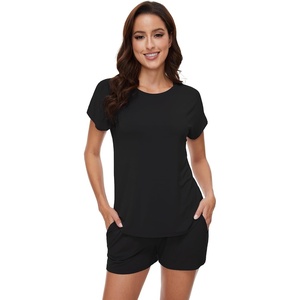 image:imageWiWi Viscose from Bamboo Cami Top Pajama Set for Women Sleeveless Tops with Shorts Pjs Sets SXXLCblack