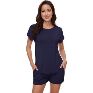 image:imageWiWi Viscose from Bamboo Cami Top Pajama Set for Women Sleeveless Tops with Shorts Pjs Sets SXXLCnavy