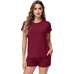 image:imageWiWi Viscose from Bamboo Cami Top Pajama Set for Women Sleeveless Tops with Shorts Pjs Sets SXXLCwine
