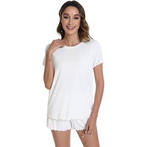 image:imageWiWi Viscose from Bamboo Cami Top Pajama Set for Women Sleeveless Tops with Shorts Pjs Sets SXXLDraw White