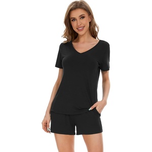 image:imageWiWi Viscose from Bamboo Cami Top Pajama Set for Women Sleeveless Tops with Shorts Pjs Sets SXXLEblack