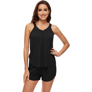 image:imageWiWi Viscose from Bamboo Cami Top Pajama Set for Women Sleeveless Tops with Shorts Pjs Sets SXXLFblack