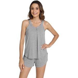 image:imageWiWi Viscose from Bamboo Cami Top Pajama Set for Women Sleeveless Tops with Shorts Pjs Sets SXXLFheather Grey